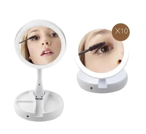 Espelho Maquiagem Aumento 10x Dupla com Luz Led - Kaype Store