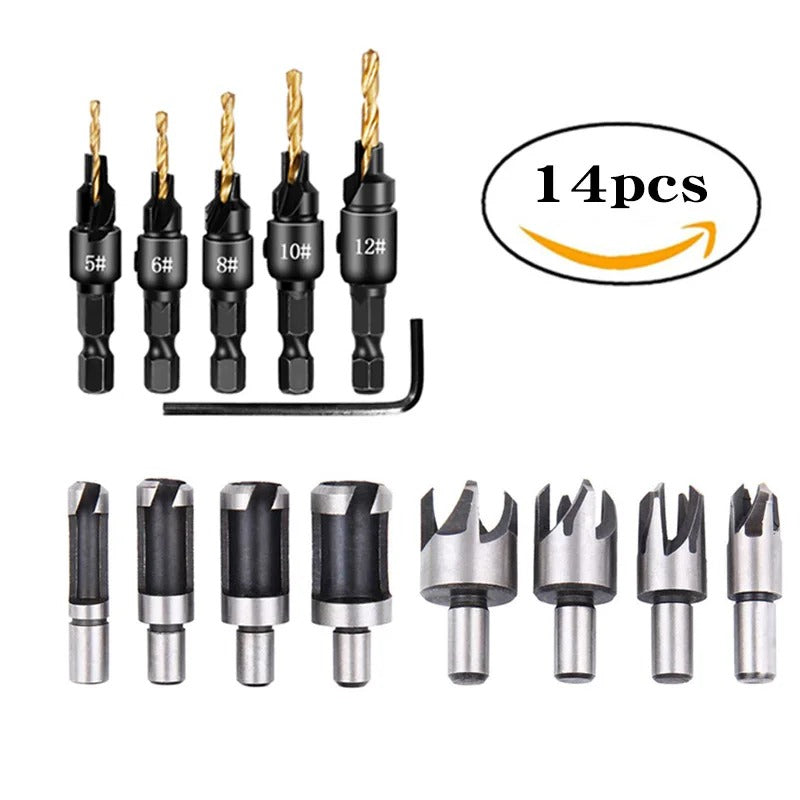 Kit Brocas Para Fazer Cavilha Tapa Furo + Escareador - 14 Peças