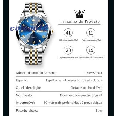 Relógio Masculino Premium Excellence da OLEVS Diamond - Kaype Store