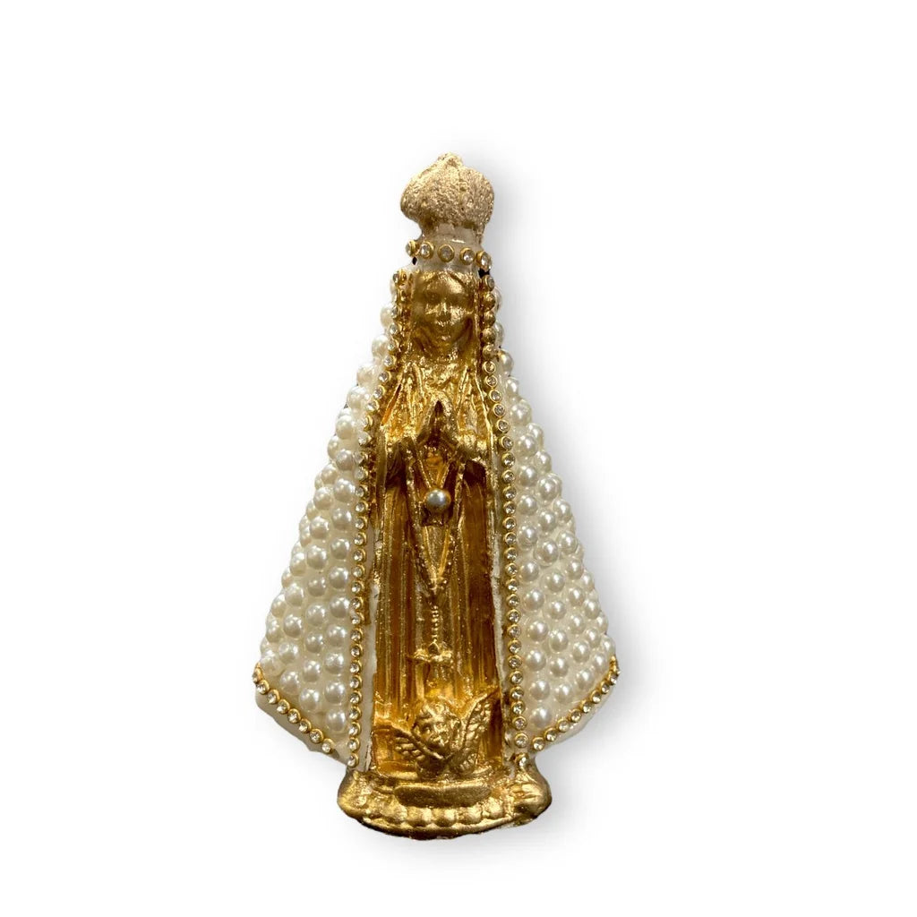 Nossa Senhora Aparecida com Pérolas Kaypestore Fundo Dourado