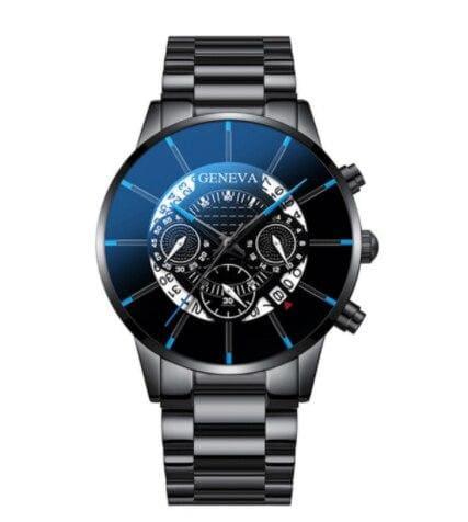 Relógio Masculino Luxury Premium Geneva - 30% OFF RL004 Kaypestore Preto com Ponteiro Azul 