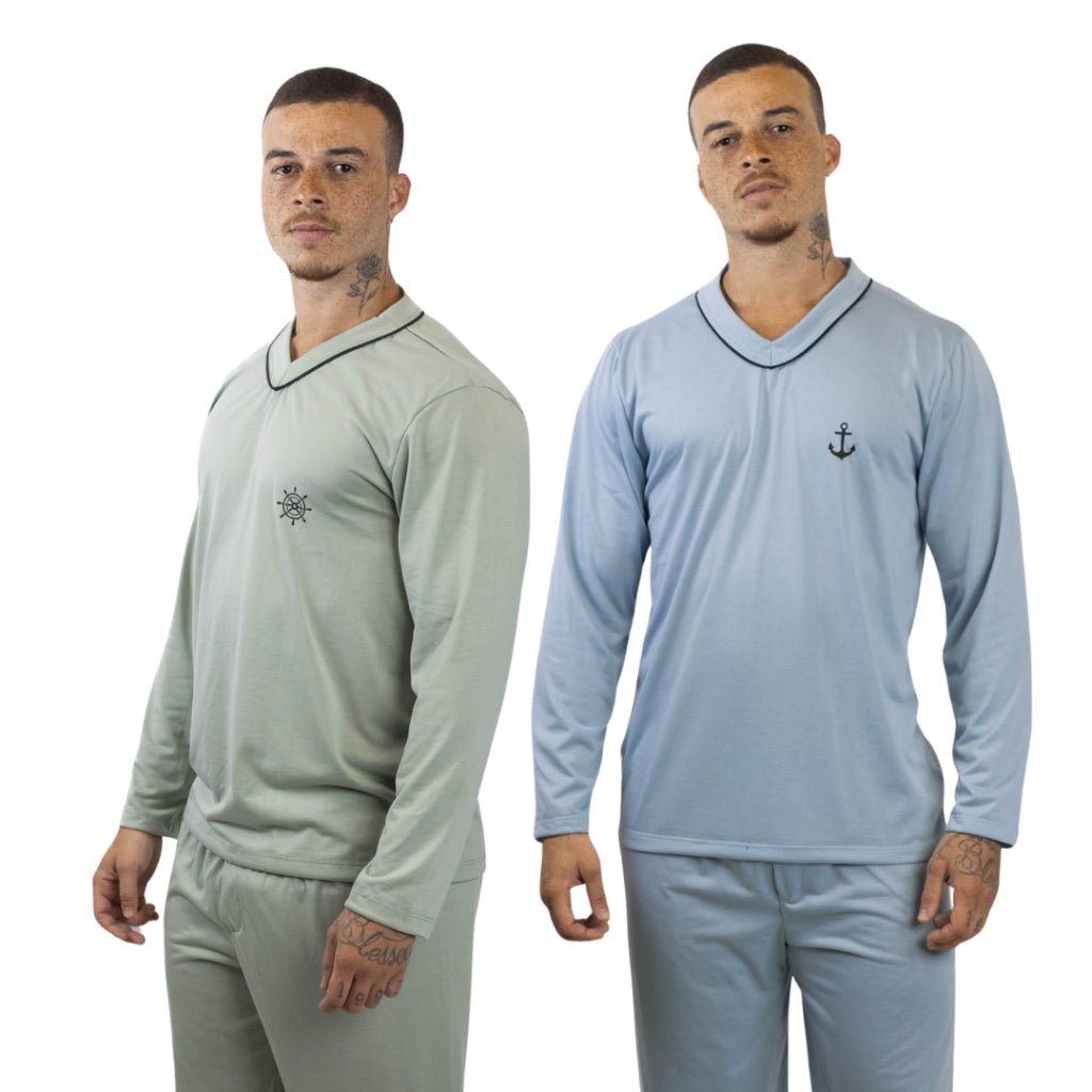 Kit 2 Pijama Longo Masculino Adulto - Pijama Para Inverno e Frio