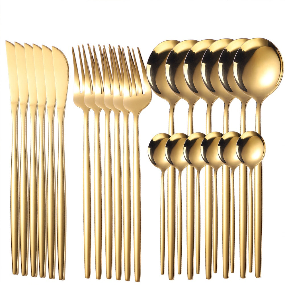 Conjunto Kit 24 Peças de Talheres Aço Inoxidável 416 Dourado