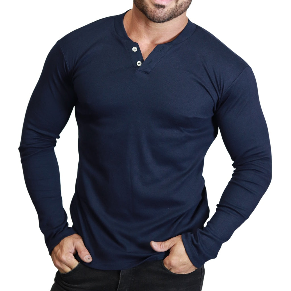Camisa Camiseta Masculina Slim Fit Manga Longa Casual com 2 Botões - Kaype Store