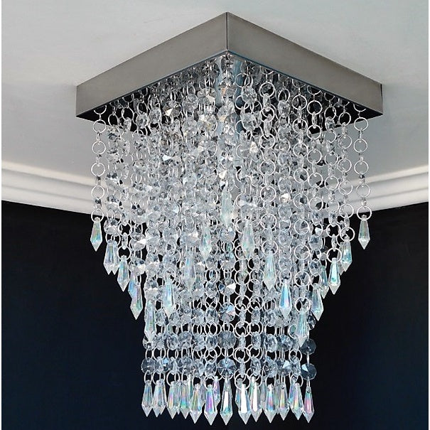 Lustre de Cristal Acrílico com Base Prata 20x20 - Elegância Iluminada - Kaype Store