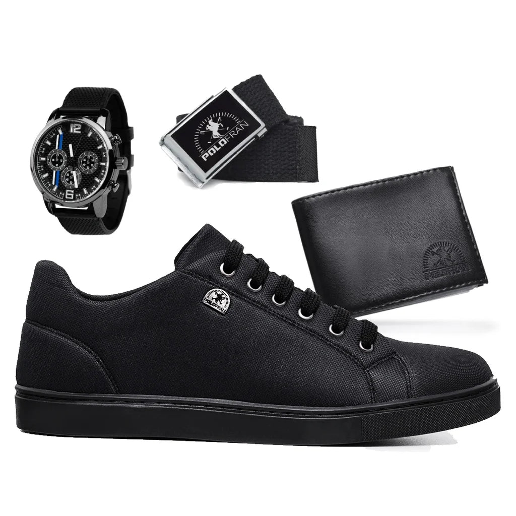 Kit Sapatênis Casual Vip + Relógio Luxe + Carteira + Cinto