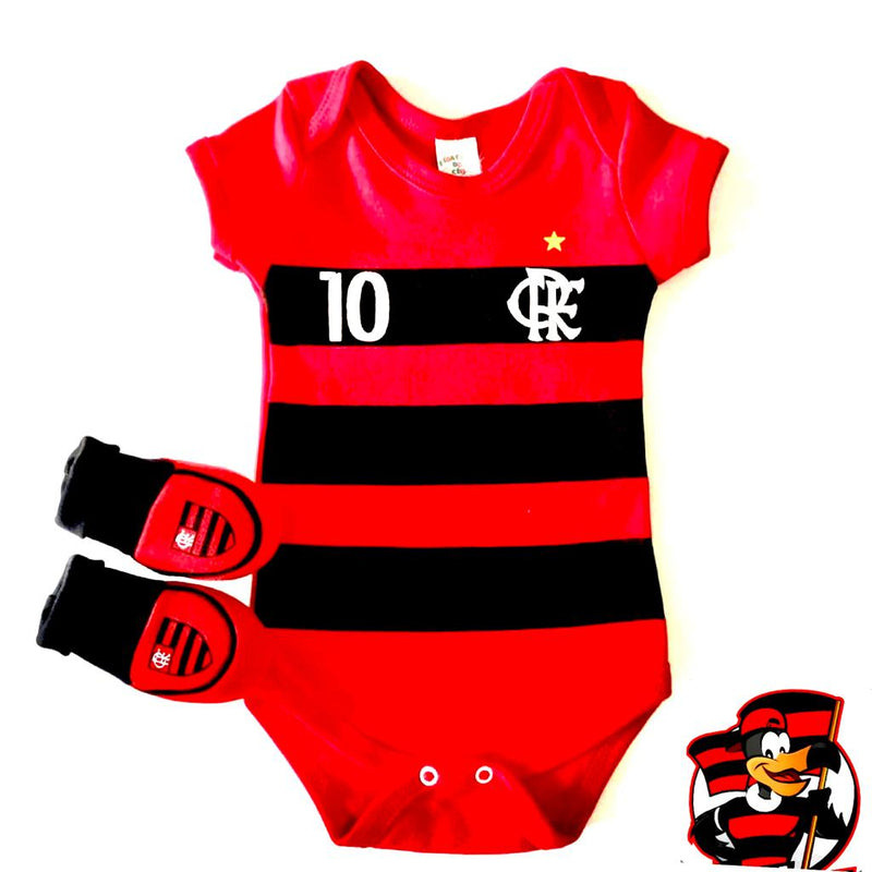 Kit Body Roupinha de Bebê + Sapatinho Flamengo - Tecido Anti Alérgico - Kaype Store