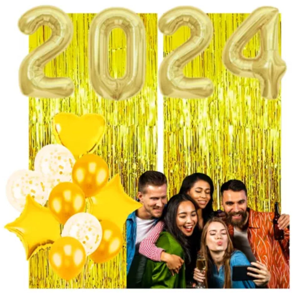 Kit Decoração Ano Novo Balão 2024 Gigante + Cortina Metalizada – Celebre com Estilo! - Kaype Store