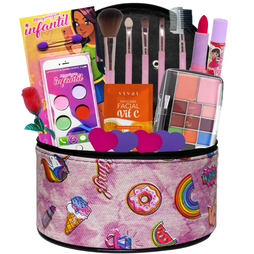 Kit Maquiagem Infantil Profissional com Maleta - Paletas, Pinceis, Esponjas, etc.. - Kaype Store