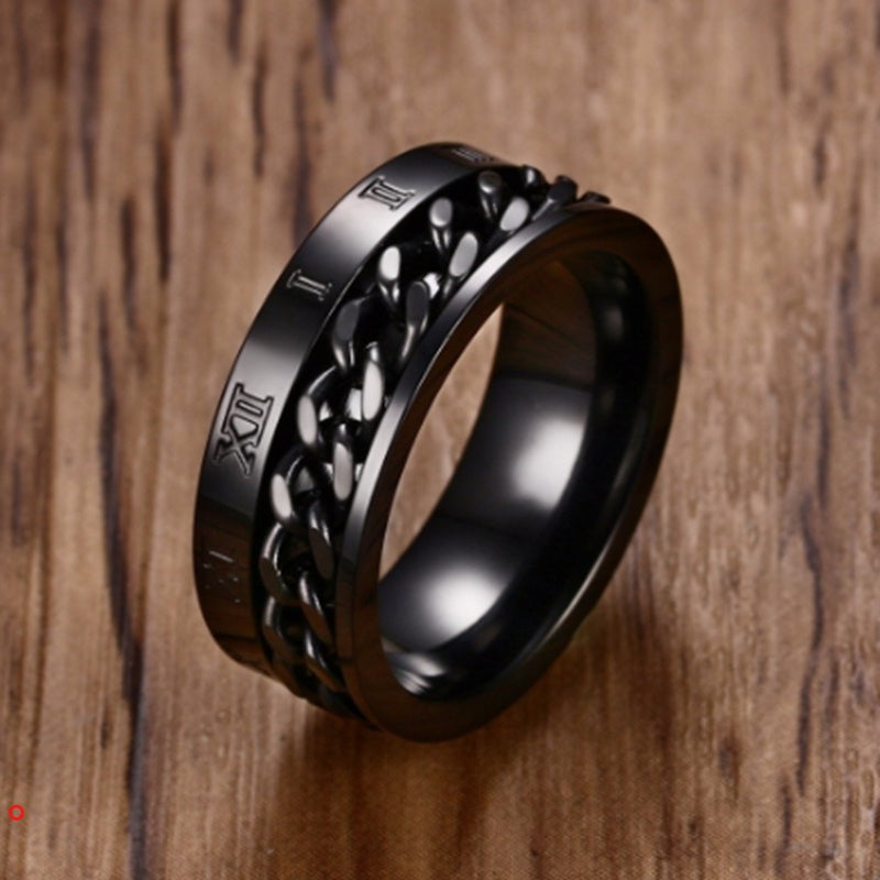 Anel Masculino Giratório com Números Romanos - Aço Inoxidável - Kaype Store