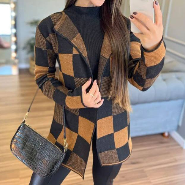 Casaco Cardigan Xadrez Feminino Tricot de Inverno - Kaype Store