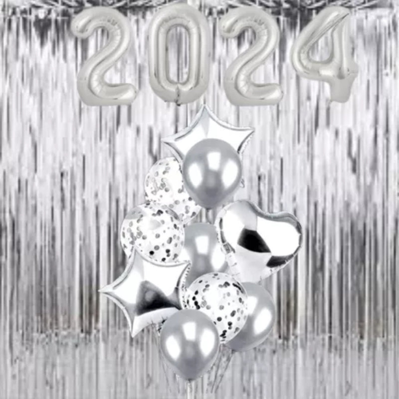 Kit Decoração Ano Novo Balão 2024 Gigante + Cortina Metalizada – Celebre com Estilo! - Kaype Store