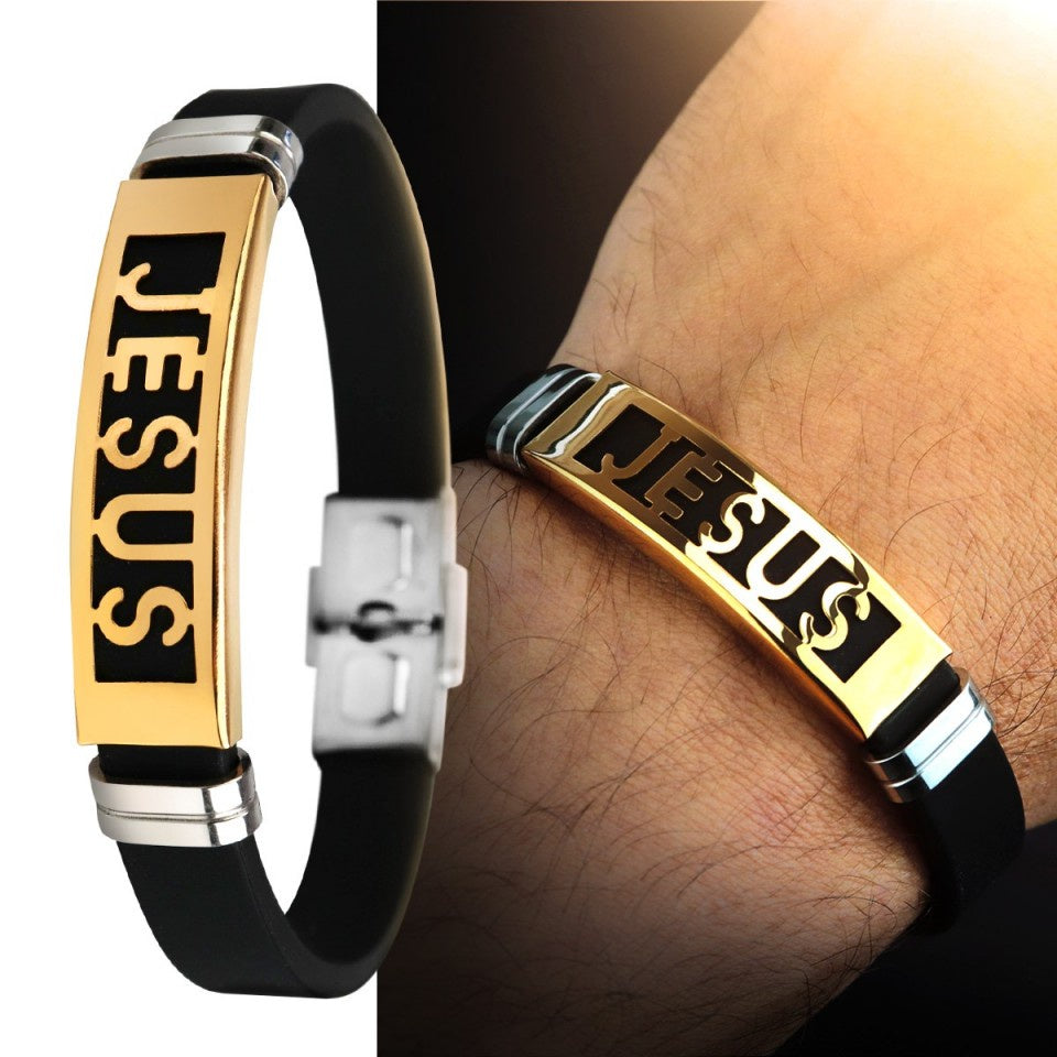 Pulseira Masculina Dourada de Silicone  "Jesus" - Kaype Store