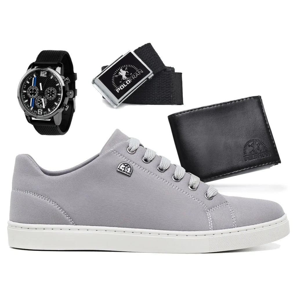 Kit Sapatênis Casual Vip + Relógio Luxe + Carteira + Cinto