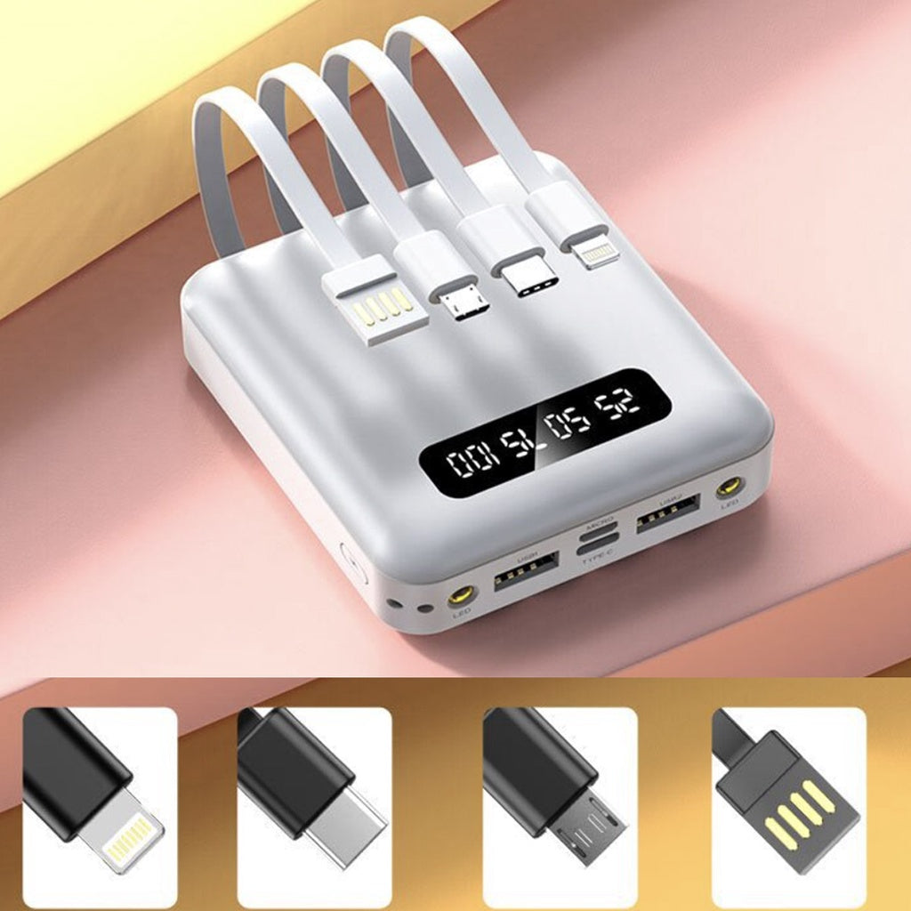 Carregador Portátil 10000mhz Universal com 4 Cabos - PowerBank com Lanterna Imbutida - Kaype Store