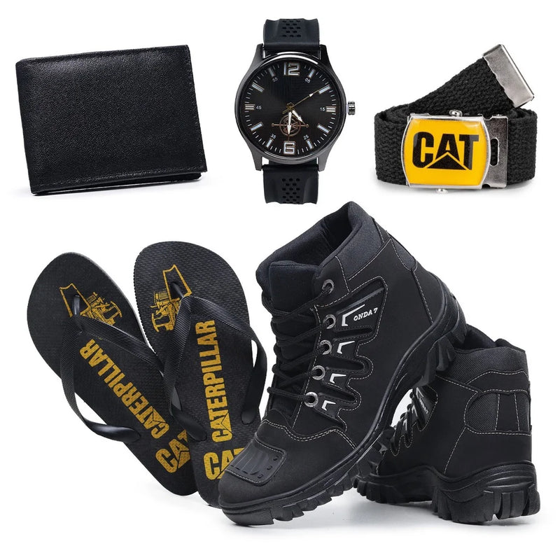 Kit Masculino Bota Coturno Caterpillar Adventure + Chinelo + Carteira + Cinto + Relógio de Brinde - Kaype Store
