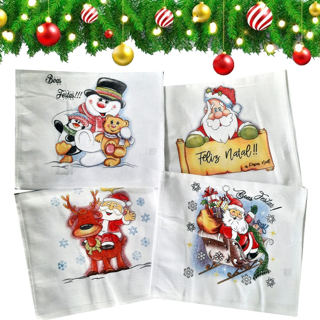 Pano de Prato Superior Natal - Kit com 10 un - Estampas Natalinas - Kaype Store