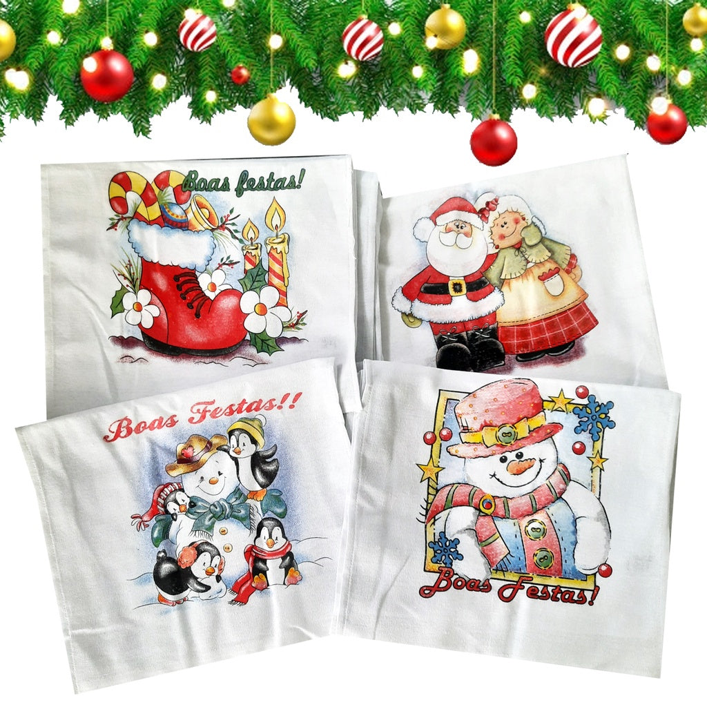 Pano de Prato Superior Natal - Kit com 10 un - Estampas Natalinas - Kaype Store