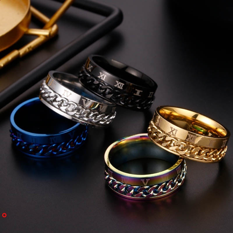 Anel Masculino Giratório com Números Romanos - Aço Inoxidável - Kaype Store