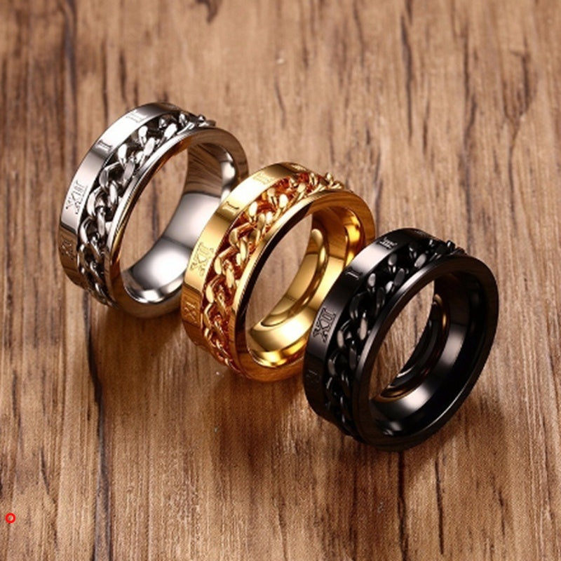 Anel Masculino Giratório com Números Romanos - Aço Inoxidável - Kaype Store