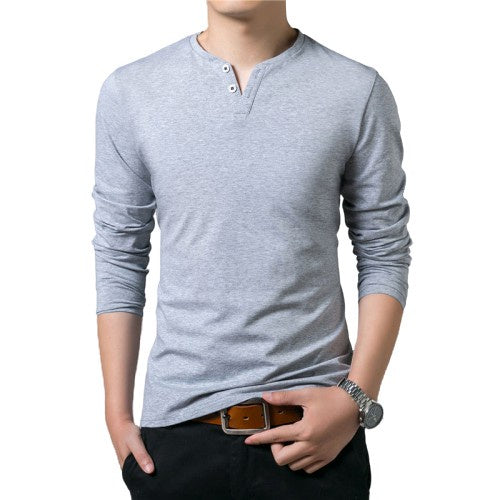 Camisa Camiseta Masculina Slim Fit Manga Longa Casual com 2 Botões - Kaype Store