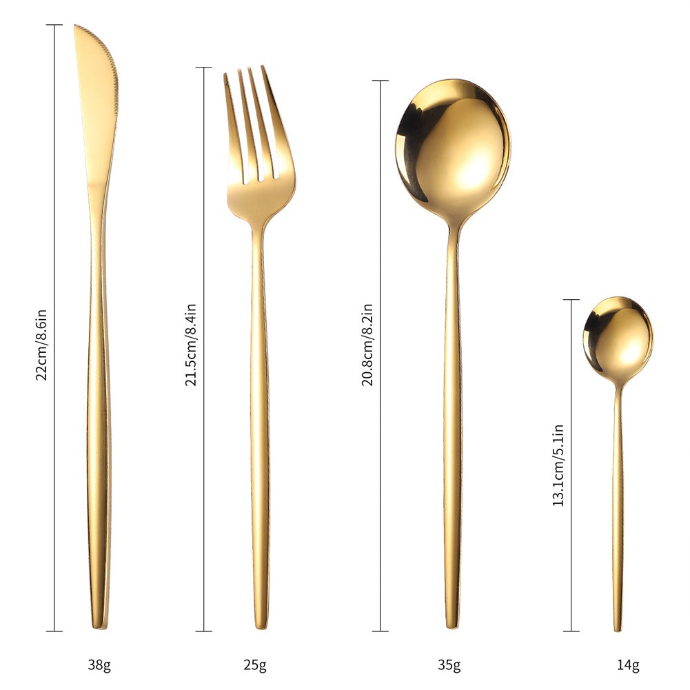 Conjunto Kit 24 Peças de Talheres Aço Inoxidável 416 Dourado