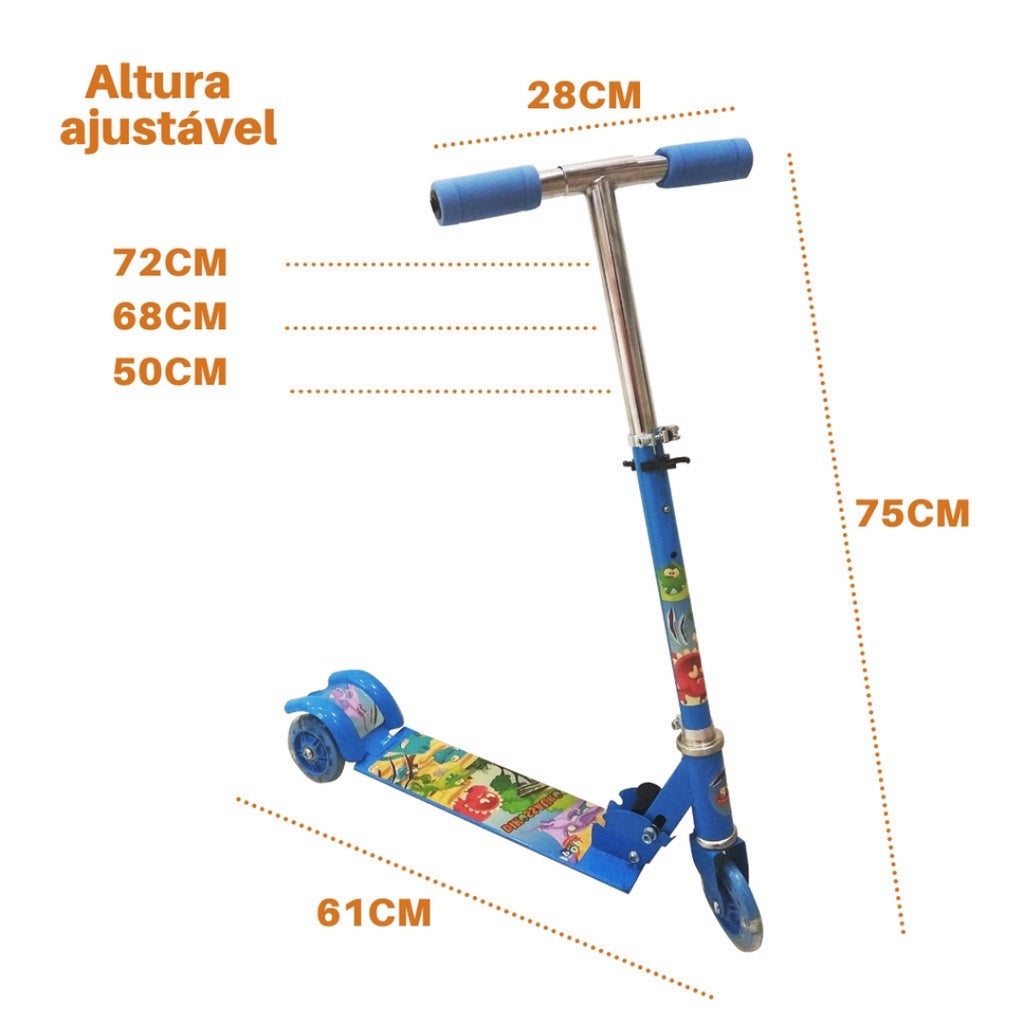 Patinete Infantil 3 Rodinhas com Luz LED e Freio Ajustável Até 50kg - Kaype Store
