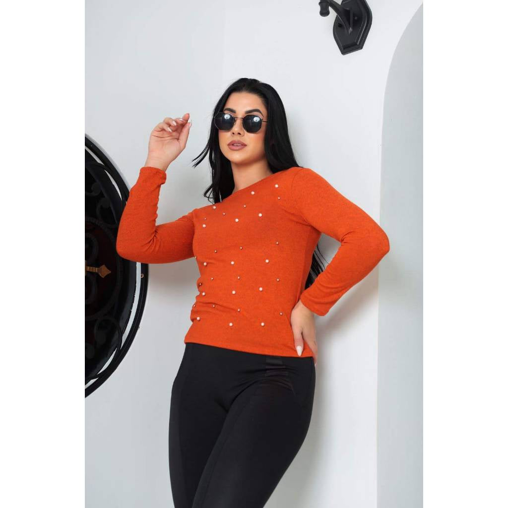 Blusa Feminina com Aplique de Pérolas - Outono Inverno - Kaype Store