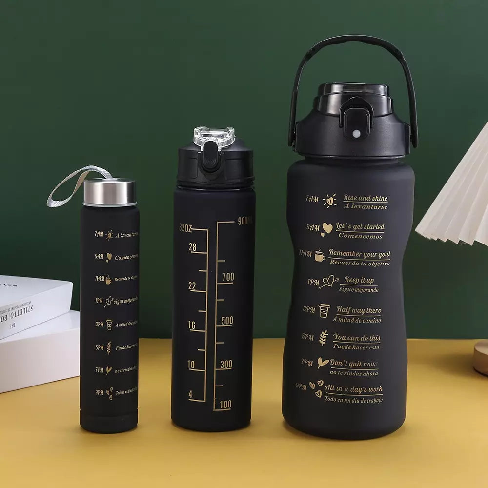 Kit 3 Garrafas Motivacionais Fitness: Hidratação e Inspiração para o Seu Dia - Kaype Store