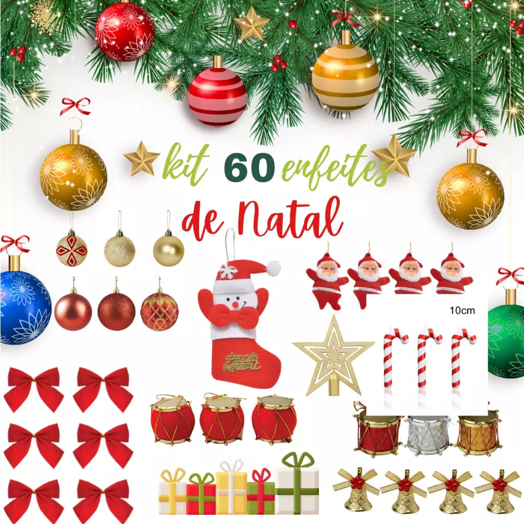 Kit Enfeites Natalinos com Pisca-Pisca - Kaype Store