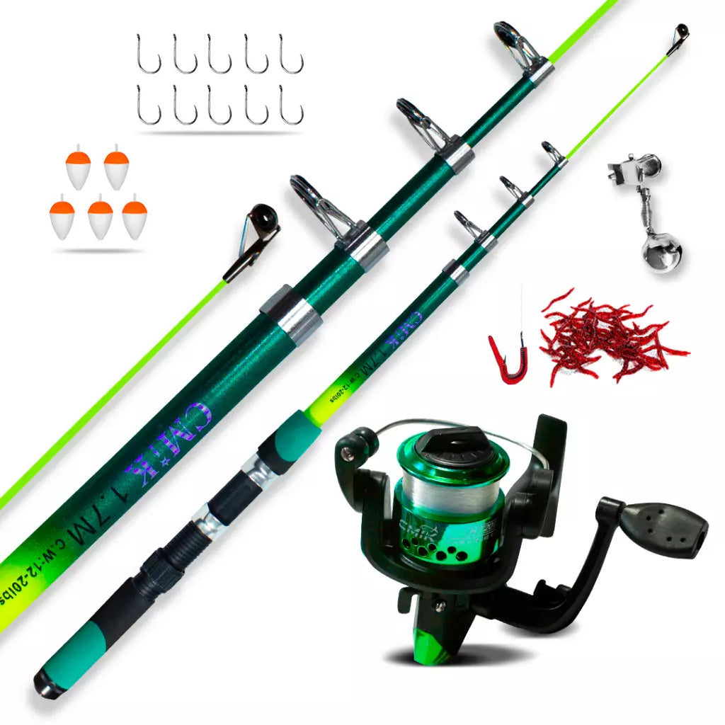 Kit Pescaria Completo – Vara Telescópica 1.70M + Molinete com Linha e Kit Anzóis - Kaype Store