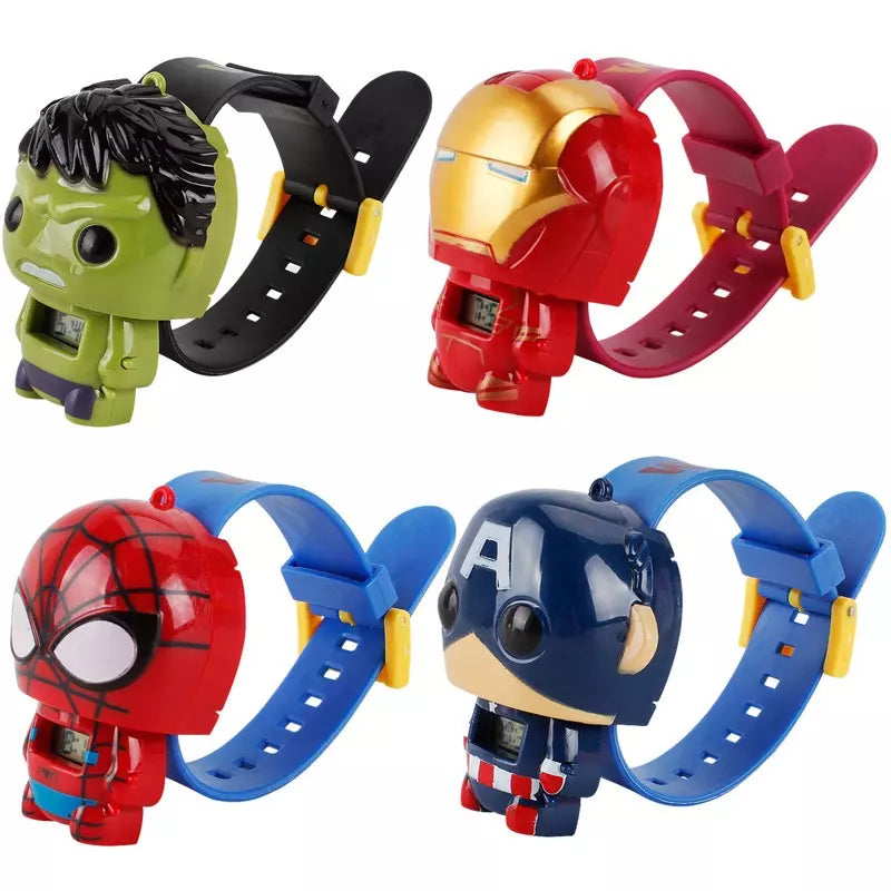 Super Relógio Infantil Herois - Homem Aranha, Homem de Ferro, Capitão America, Hulk e Batman - Kaype Store