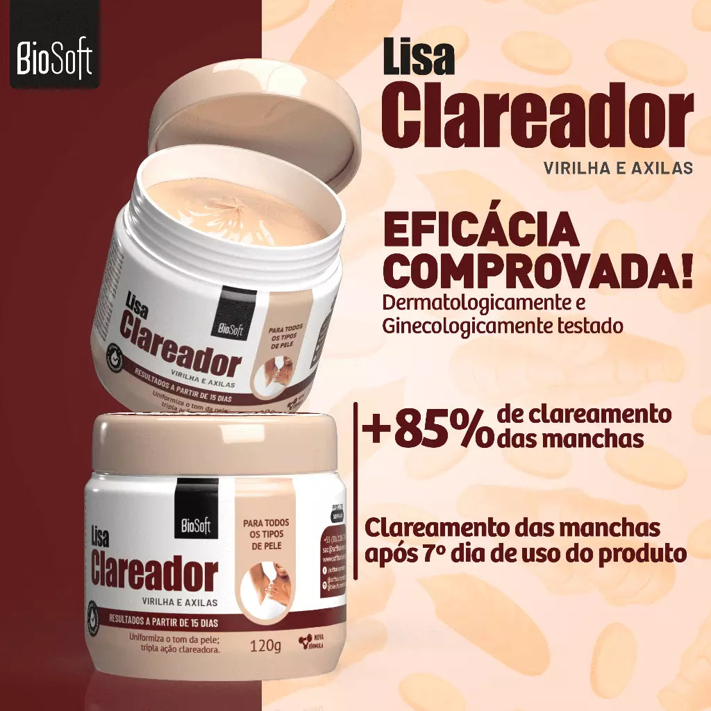 Creme Lisa Clareador de Virilha e Axilas 120g - BioSoft - Kaype Store