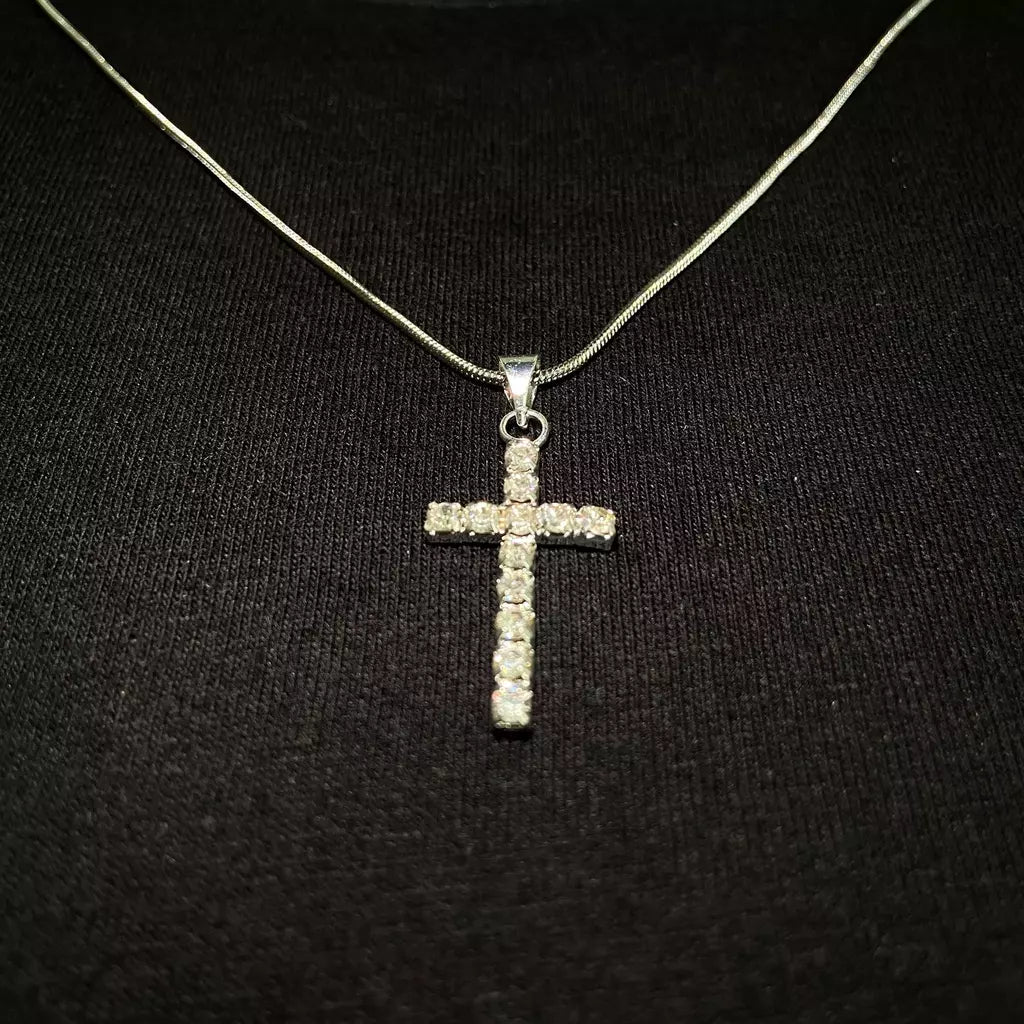 Corrente Cordão Fino de Cruz Cravejado Premium A++ - Pulseira de Brinde - Kaype Store