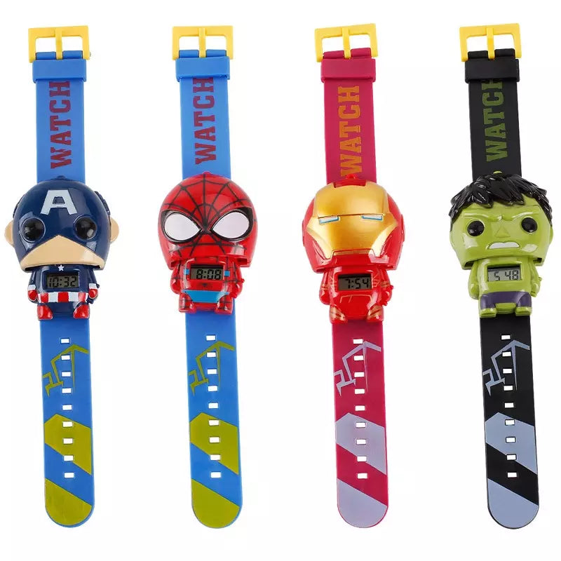Super Relógio Infantil Herois - Homem Aranha, Homem de Ferro, Capitão America, Hulk e Batman - Kaype Store