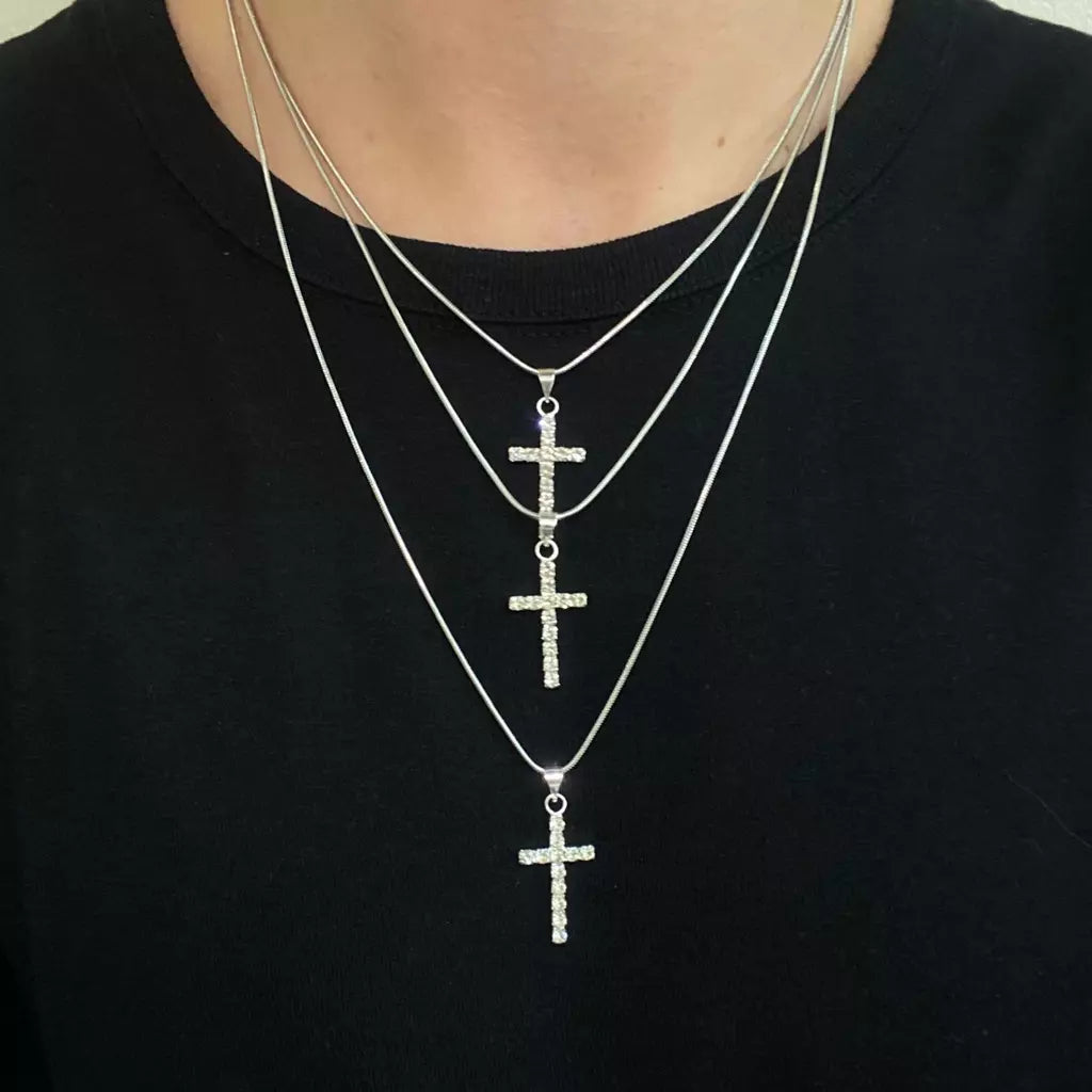 Cordão Fino de Cruz Cravejado Premium A++ - Pulseira de Brinde