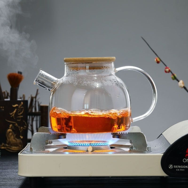 Chaleira de Vidro com Coador e Tampa de Bambu - A Arte de Preparar Chá Perfeito - Kaype Store