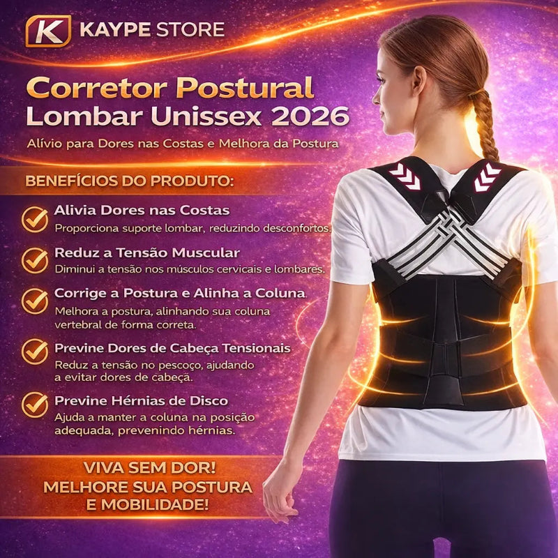 Corretor Postural Lombar Unissex 2026 - Alívio para Dores nas Costas e Melhora da Postura