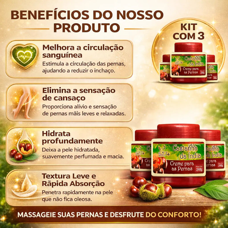 Creme Castanha da Índia para Pernas Cansadas 240g – Kit com 3 | Kaype Store