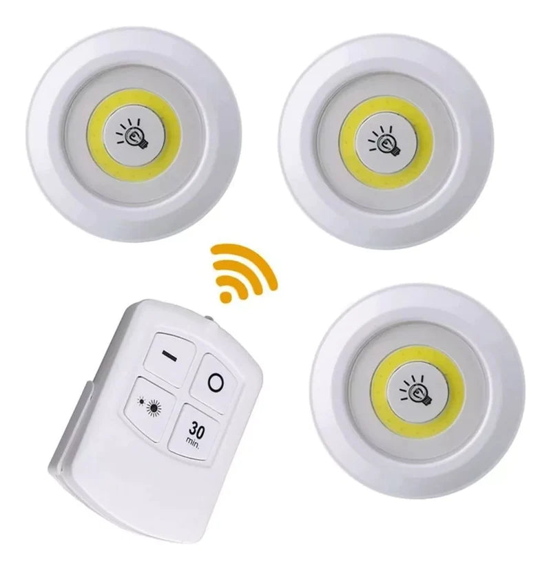 Kit 3 Lâmpadas de Led Spot Sem fio - Acompanha Controle Remoto