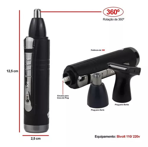 Kemei Máquina Acabamento Barba Cabelo Tirar Pelos Nariz Orelha 2 em 1Original km-6511 - Kaype Store