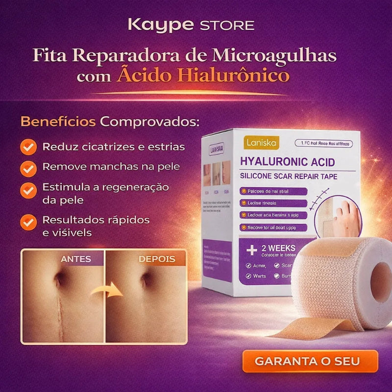 Fita Reparadora de Microagulhas com Ácido Hialurônico – Remove Cicatrizes, Estrias e Manchas
