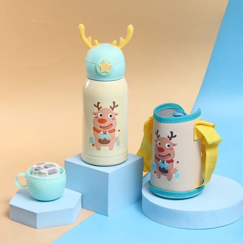 Garrafa Termica Infantil 500ml com Alça, Bolsa e Canudo - Design de Bichinho | Kaype Store