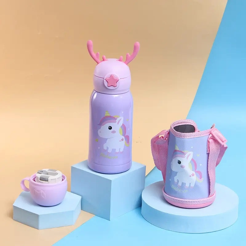 Garrafa Termica Infantil 500ml com Alça, Bolsa e Canudo - Design de Bichinho | Kaype Store