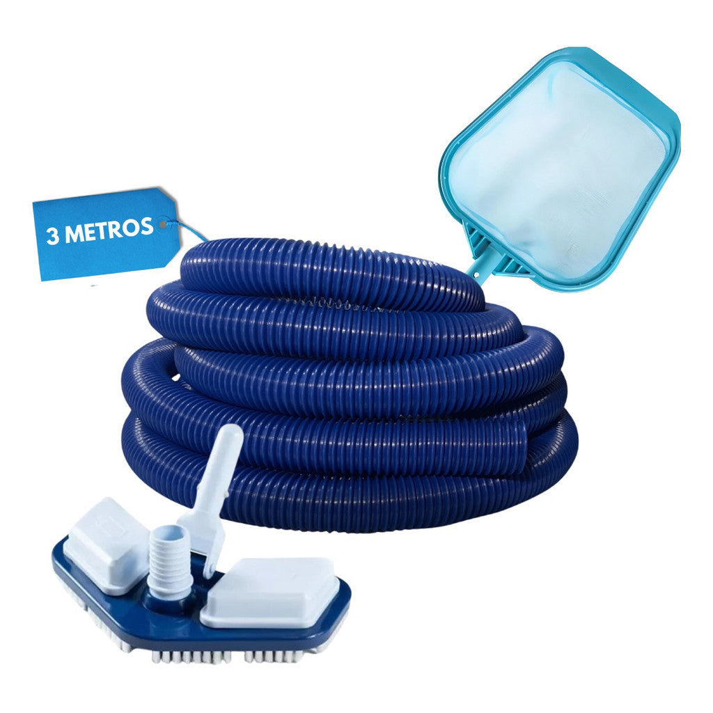 Kit Aspiração Piscina: Aspirador, Peneira e Mangueira 3m