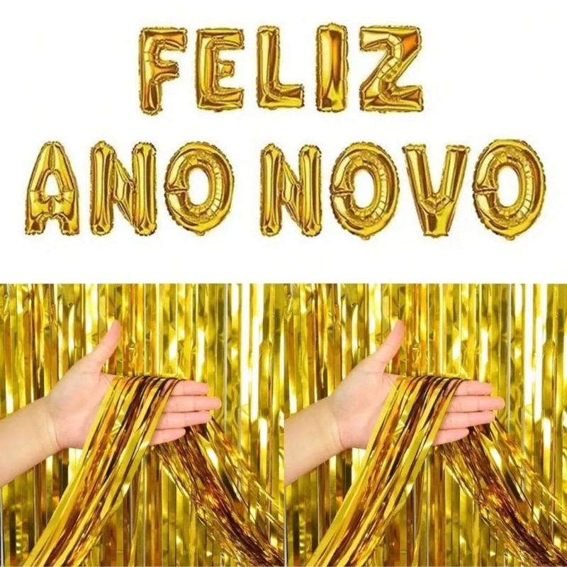 Kit Baloes Feliz Ano Novo 2025 - 45CM + 2 Cortinas Metalizadas - Kaype Store
