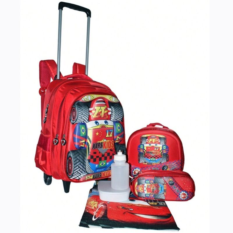 Kit Mochila de Rodinhas de Carrinhos com Lancheira e Estojo - Kaype Store