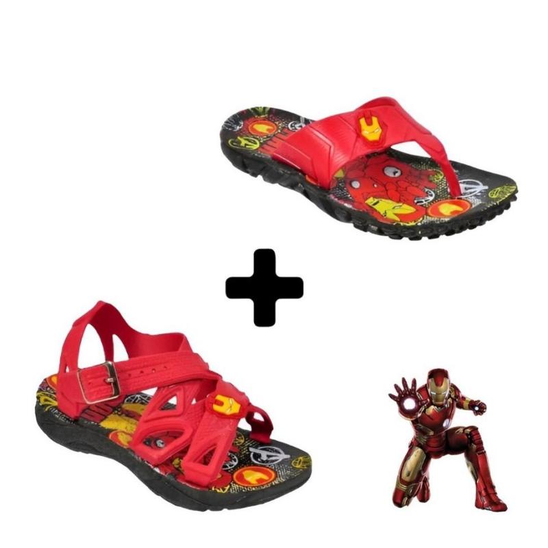 Kit Sandalia Papete + Chinelo Infantil Masculino Menino Homem de Ferro