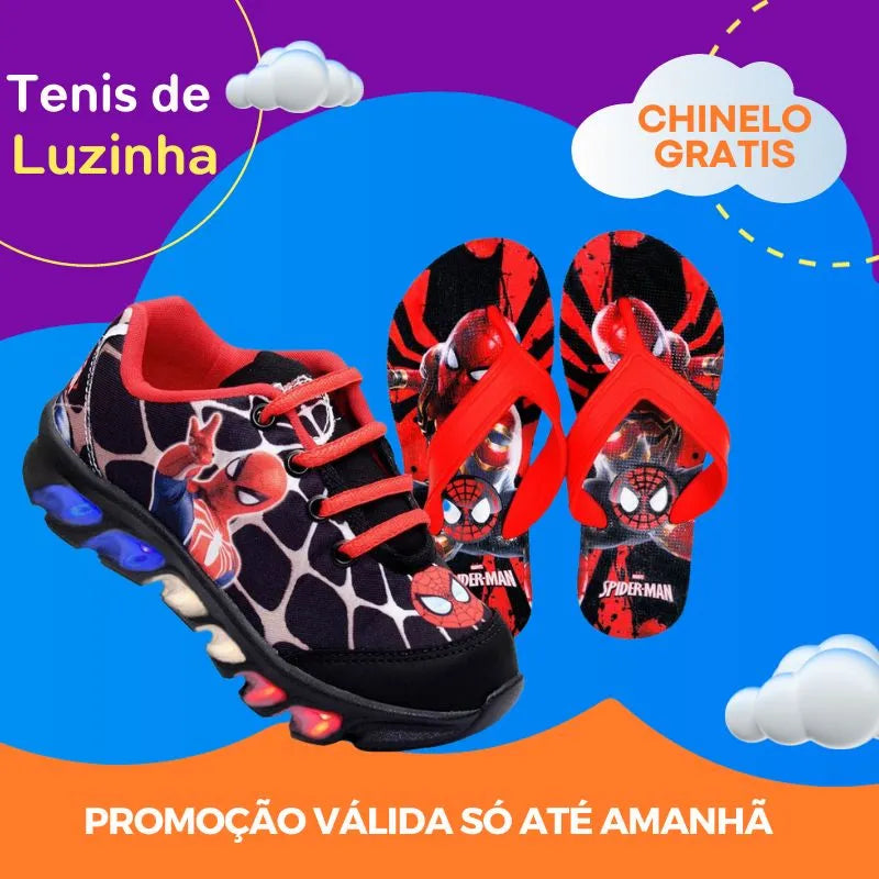 Tênis de Luzinha LED Homem Aranha + BRINDE EXCLUSIVO!
