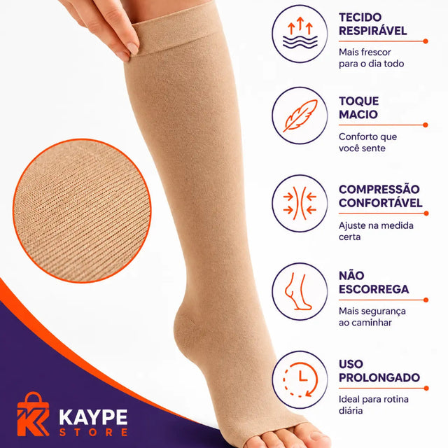 Meia 3/4 de Compressão | Alívio para Pernas Cansadas e Inchadas